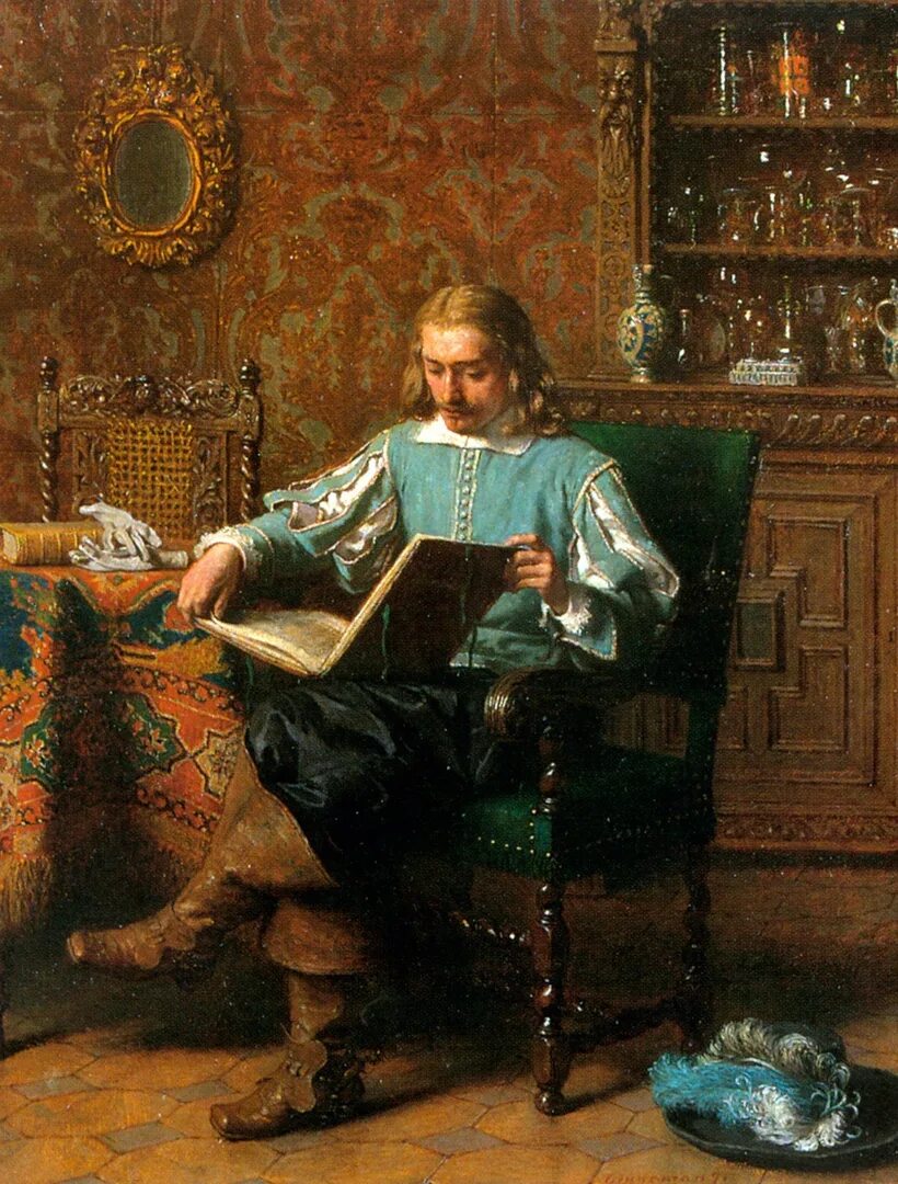 Книга про картину. Художник: Lambertus Lingeman (1829-1894. Чтение в живописи. Читатель в живописи. Книги на картинах художников.