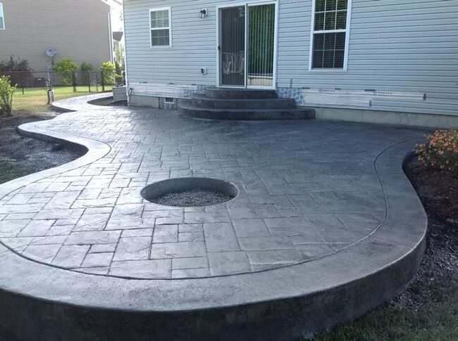 Coloured Concrete Patio in Charcoal Colored concrete patio, Concrete backyard, P