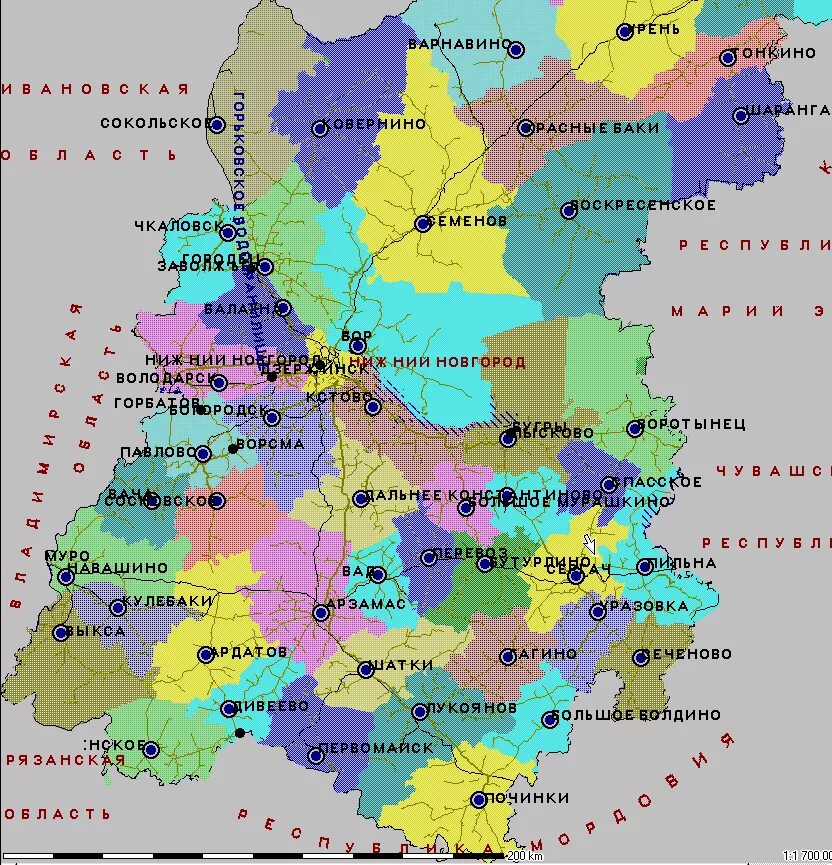 Величина нижегородской области. Карта Нижегородской области с городами. Карта Нижегородской области с городами и поселками. Карта Нижегородской обл с населенными пунктами. Карта Нижегородской области с населенными.