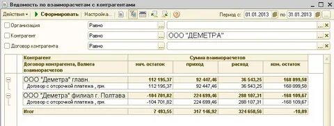 Ведомость расчетов 1с