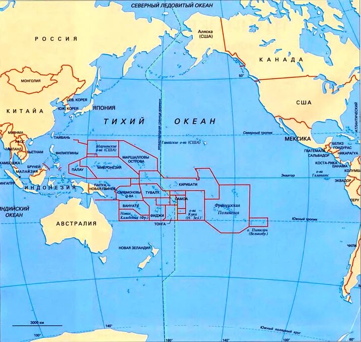 Количество тихого океана. Острова и полуострова Тихого океана на карте. Тихий океан на карте. Южная часть Тихого океана на карте.