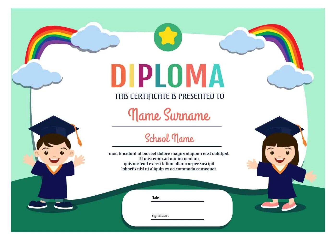 Diploma of Graduation for children макет. Diploma шаблон.