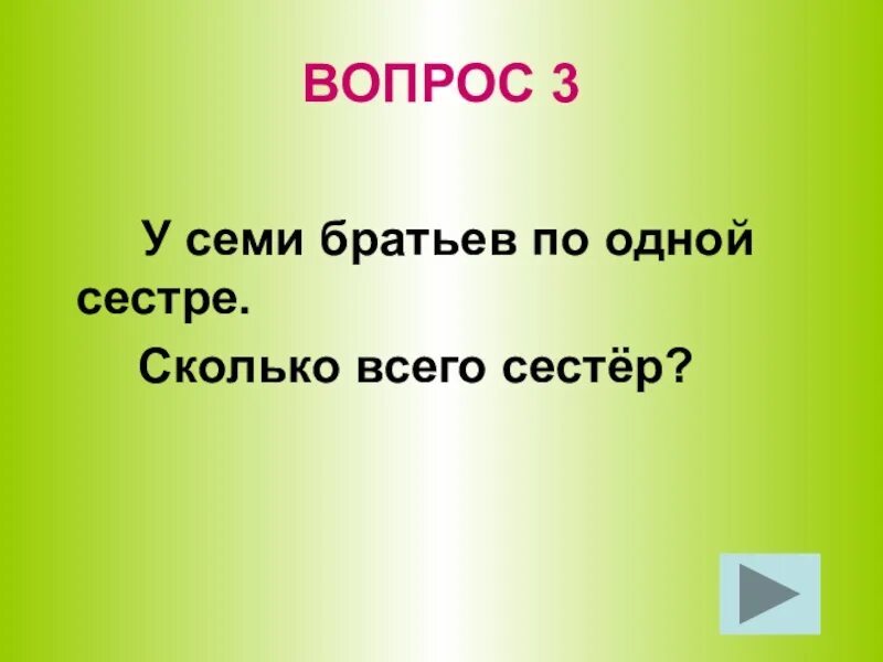 У девочки столько сестер сколько братьев. Загадки у семерых братьев по одной сестре. У 7 братьев по сестре. У семи братьев по одной сестре сколько всего. У семерых братьев по одной сестре сколько всего сестер.