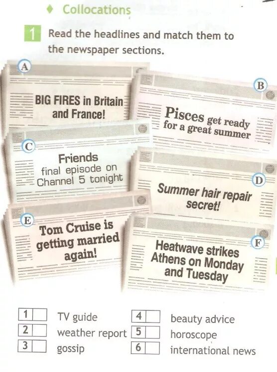 Как решить английский. Newspaper Sections. Предложение со словом headlines на английском. Как на русском Match the articles and headlines.