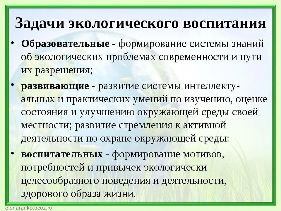 Задача экологического воспитания детей