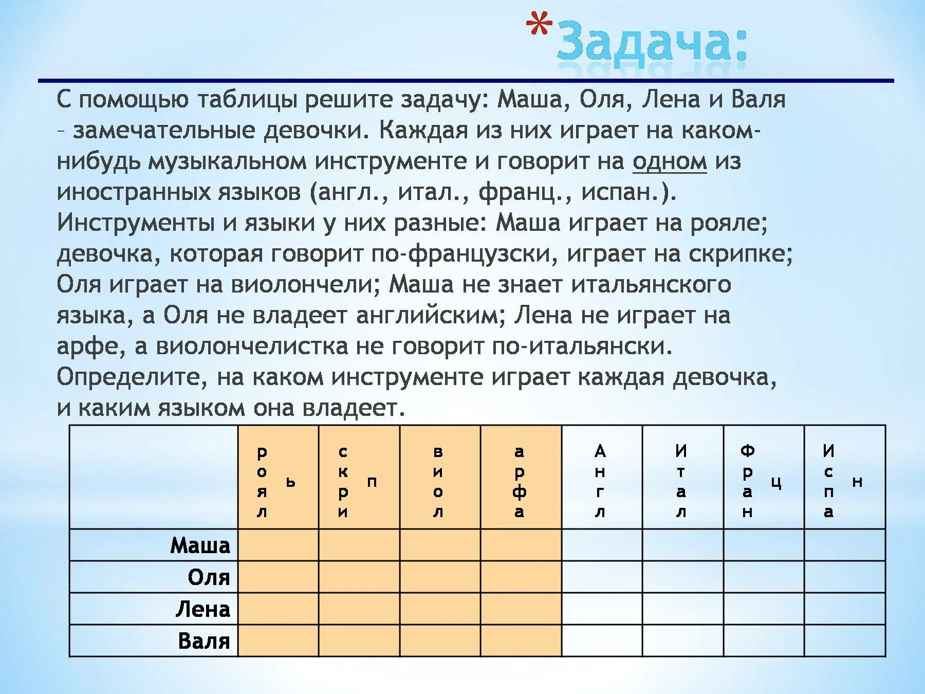 Решите задачу табличным способом. Таблица задач. Решение задач с помощью таблиц. Задачи на логику решение с помощью таблиц. Решение логических задач с помощью таблиц.