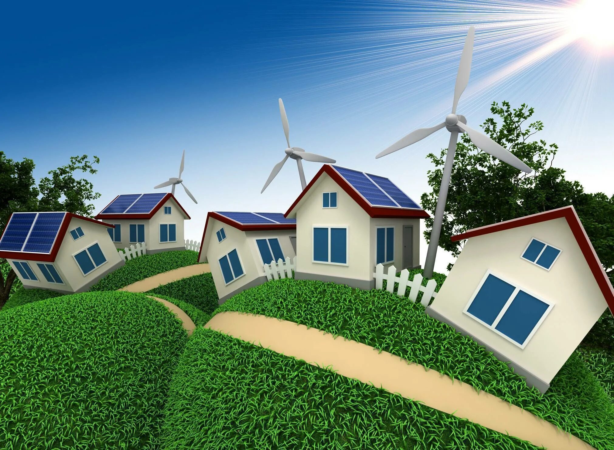 Энергетика и жкх. Экология дома. Экологически чистое поселение. Домик с альтернативными источниками энергии. Экологически чистый дом.