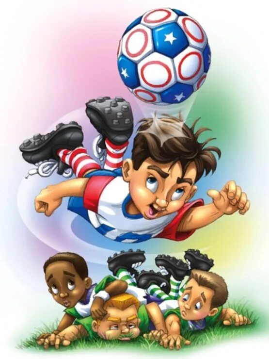 Мультяшные футболисты. Иллюстрации на тему футбола. Футбольная картина для детей. Дети футбол иллюстрация.