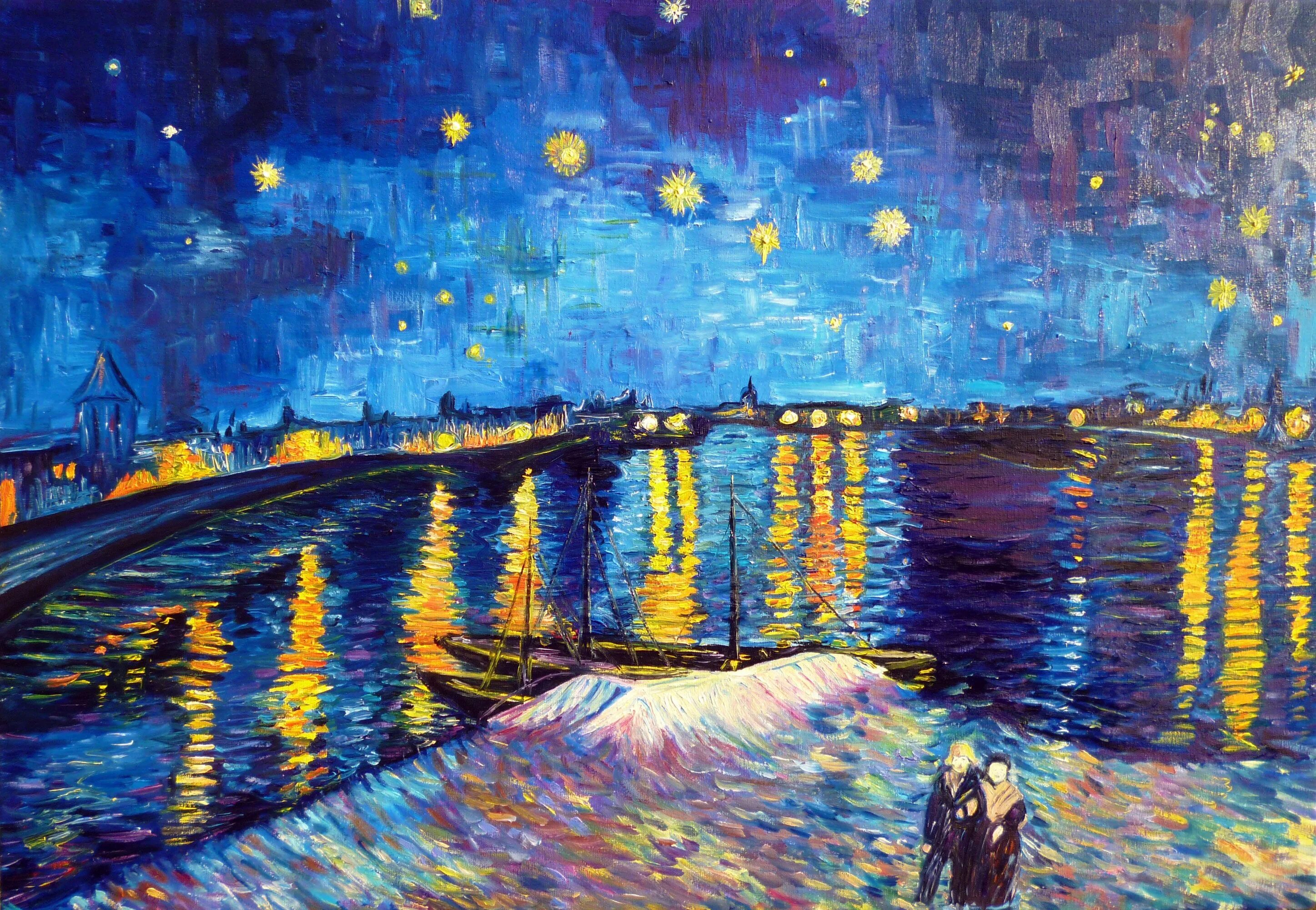 Ночь в монштаде счастливая случайность. Звёздная ночь над ронойван Гог. Картина Ван Гога ночь над роной. Звездная ночь над роной (1888). Ван Гог звездное небо над роной.