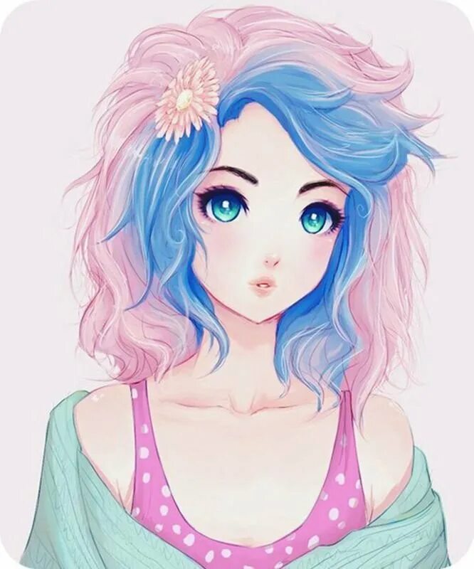 Девушка с разноцветными волосами арт. Девушка с розово голубыми волосами.