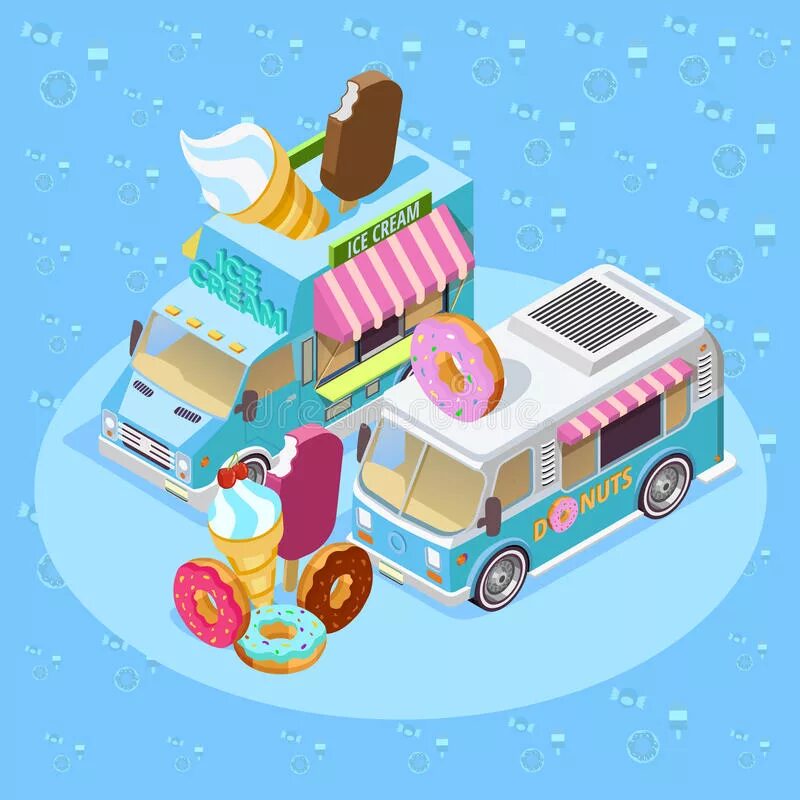 Машинки еда. Фургон мороженого. Фургон мороженщика. Фургончик со сладостями. Фургончик с мороженым арт.
