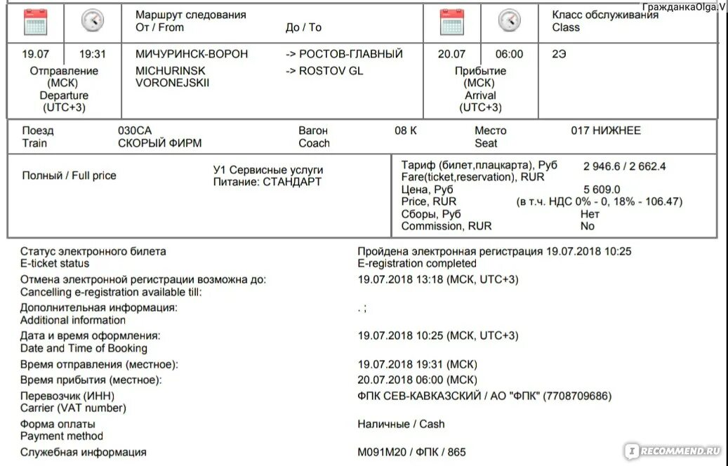 Поезд Москва-Новороссийск № 030 премиум - "билет в купе. Электронный билет РЖД. Билет купе. Билет РЖД купе. Основное питание входит в билет