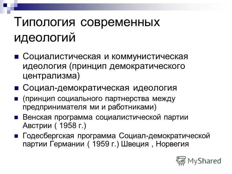 Основные положения современной социал демократической идеологии