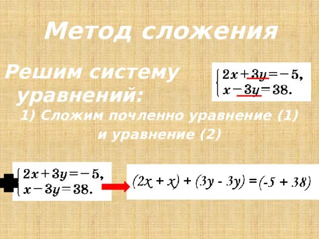 Метод сложения в системе уравнений. Решение систем уравнений методом сложения. Как сложить систему уравнений. Почленное сложение систем уравнений. Решение линейных уравнений методом сложения 7