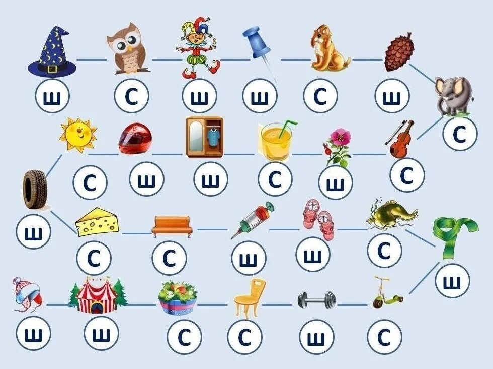 Дифференциация звуков с-ш. Автоматизация и дифференциация звуков с-ш. Задания по дифференциации звуков с-ш. Логопедические игры для автоматизации звука ш. Звук в в словах логопед