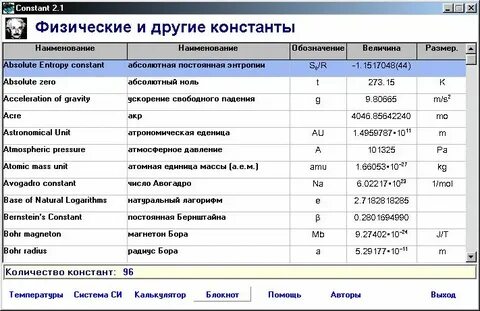 Константы физических величин