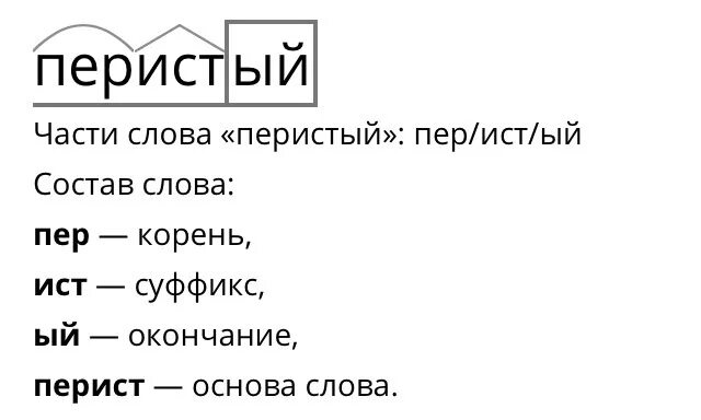 Перистые словообразовательный разбор. Корень слова перистая. Морфемный и словообразовательный разбор. Перистая разбор слова по составу.