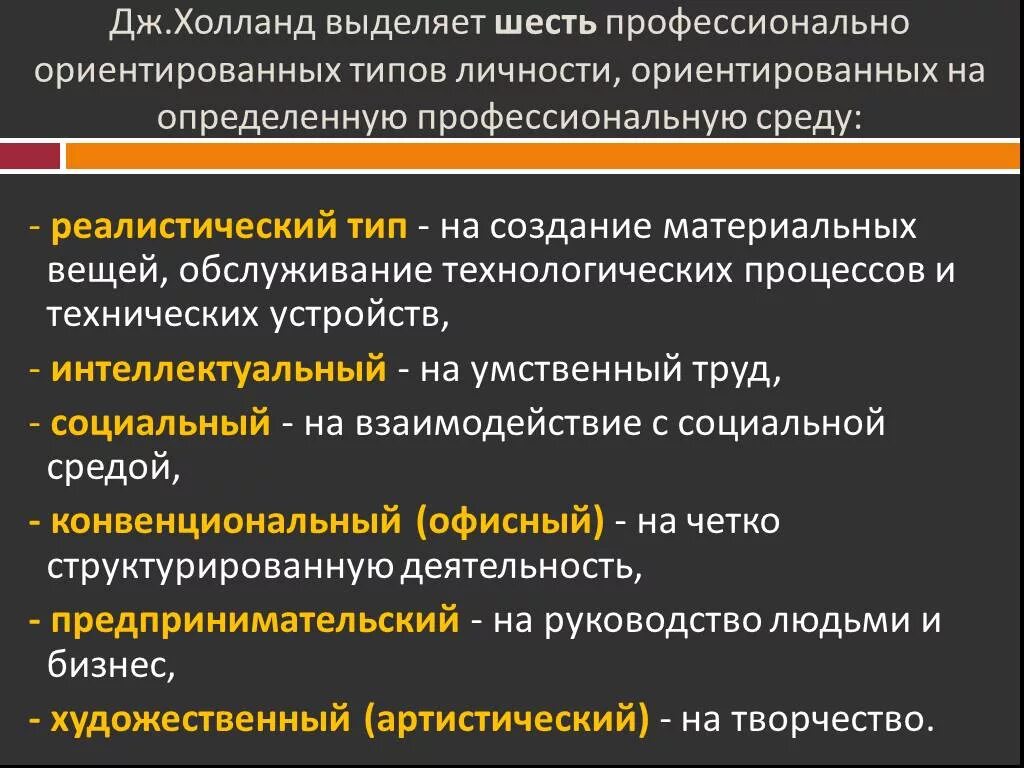 Профессиональный Тип личности. Типы личности Холланда. Профессиональный личностный типы. Классификация профессий Дж Холланда.