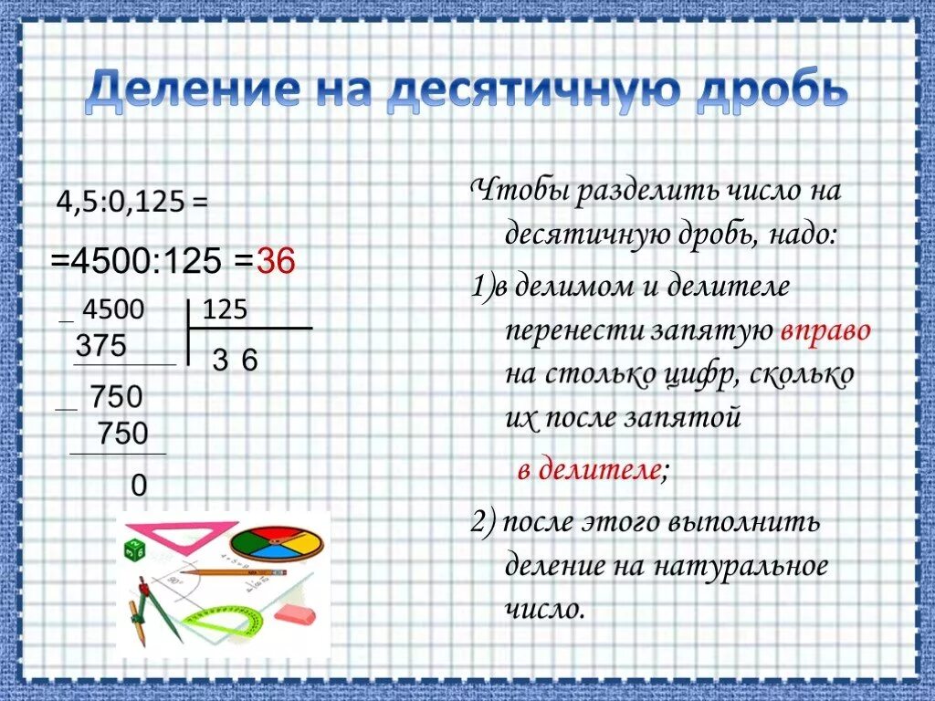 Правило деления десятичных дробей. Алгоритм деления десятичных дробей 5 класс. Правило деления десятичных дробей математика 5 класс. Правило деления десятичных дробей на десятичную дробь.