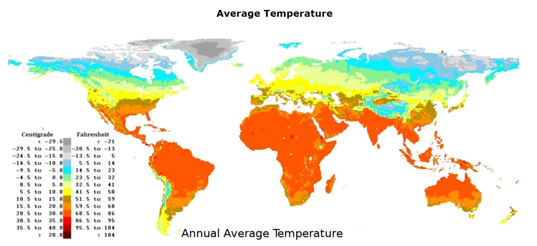 Самый теплый климат в мире. Температурная карта среднегодовая.