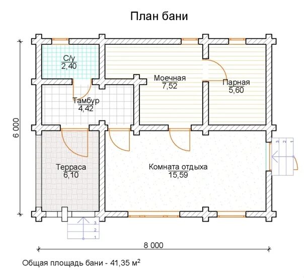 Проект общественной бани на 20 человек Баня с бассейном Волга 164 из оцилиндрованного бревна: купить, цена, фото