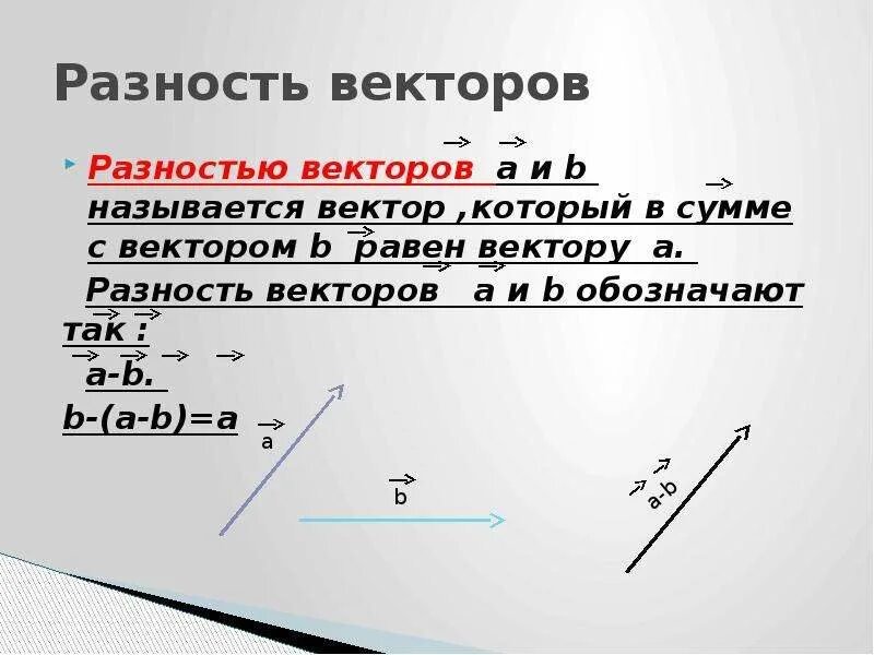 Векторная сумма равна. Разность векторов. Разность векторов векторов. Сумма и разность векторов. Вектор a вектор b.