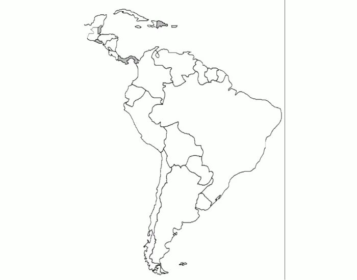 Латинская америка контурная карта 10 11. Контурная карта Латинской Америки. Контурная карта Южной Америки. Пустая карта Латинской Америки. Южная Америка черно белая.