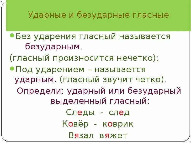 Гласные в ударных и безударных слогах. Как понять ударный или безударный звук. Ударная и безударная правило. Правило ударных и безударных гласных 1 класс. Как найти ударные и безударные гласные.