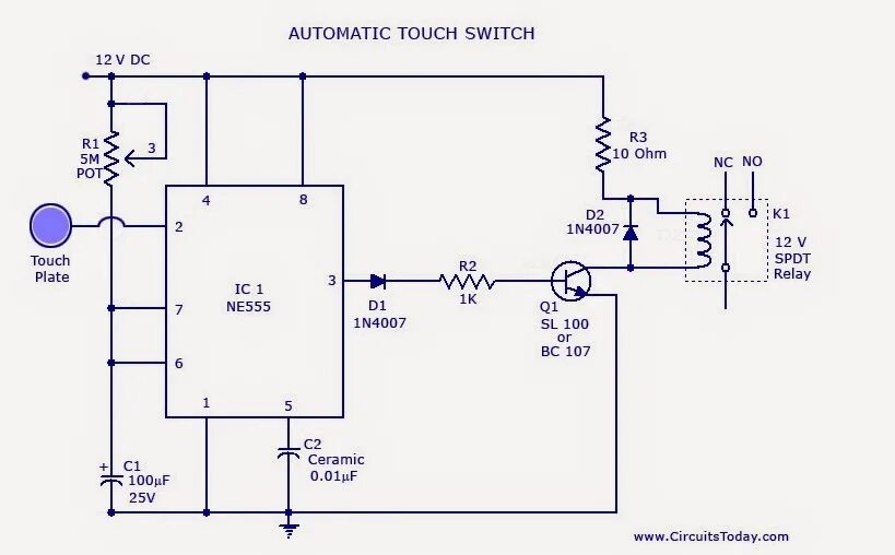 Как сделать сенсор. Touch Switch сенсорный выключатель схема подключения. Сенсорный выключатель 220в схема подключения. Схема сенсорного выключателя на 555. Сенсорный выключатель света 220 в схема.