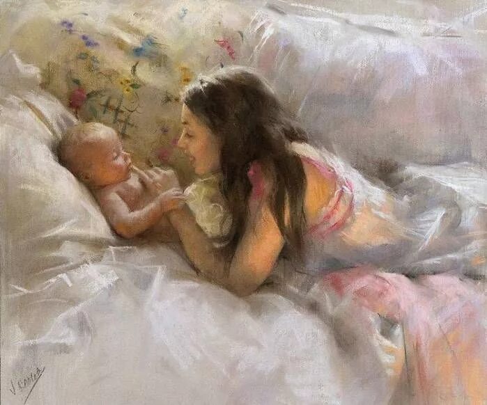 Нежных ярких цветов нетронутых как дитя. Bисeнтe poмеpo рeдондо. художник висенте ромеро редондо картины. винсента ромеро. висенте ромеро редондо мать и дитя.