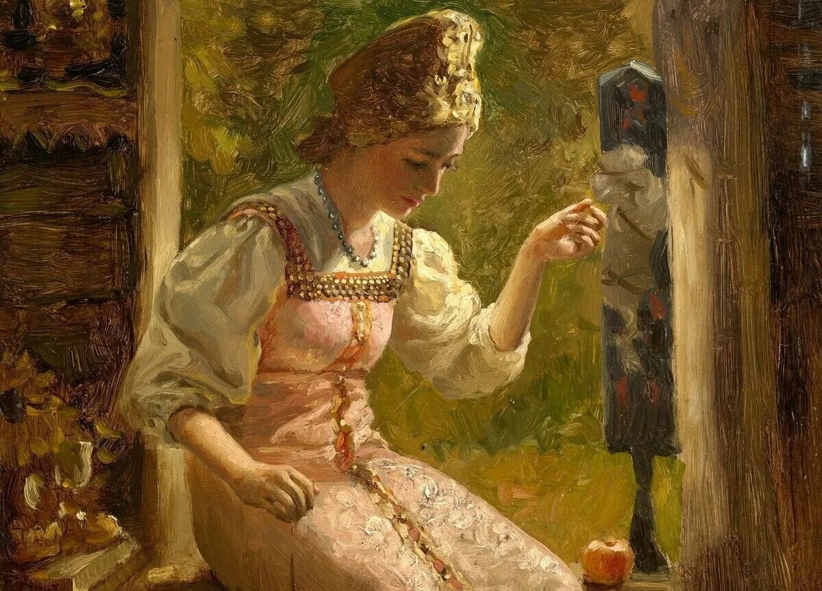 Какими были древние девушки. Милорадович сергей дмитриевич [1851—1943] русская боярышня за прялкой. Богатырша василиса микулишна. Зимний наряд боярыни. Какими были древние девушки.