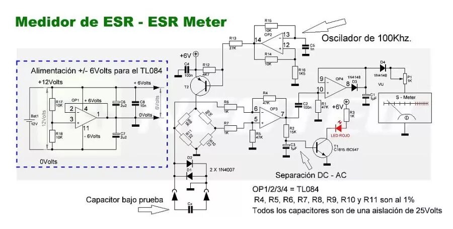 Тл измерение. Схема прибора для измерения ESR. Схема Манфреда измерения ESR конденсаторов. Схемы измерителей ESR конденсаторов. ESR Meter на tl084.