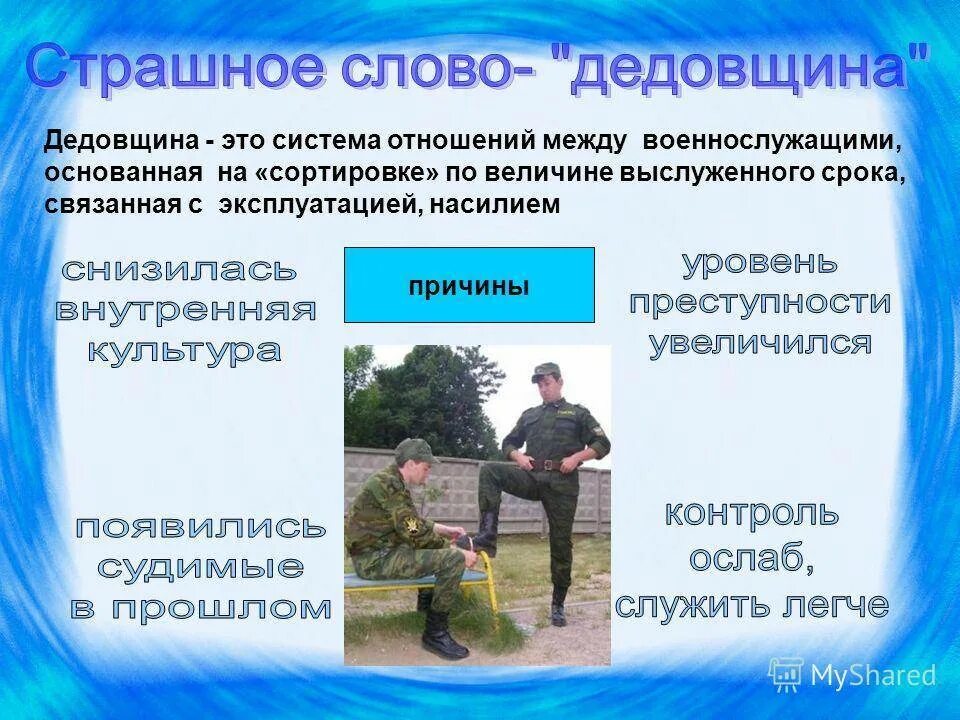 Отношения между военнослужащими. О взаимоотношениях между военнослужащими». Профилактика неуставных взаимоотношений военнослужащих. Уставные взаимоотношения между военнослужащими. Слово дедовщина