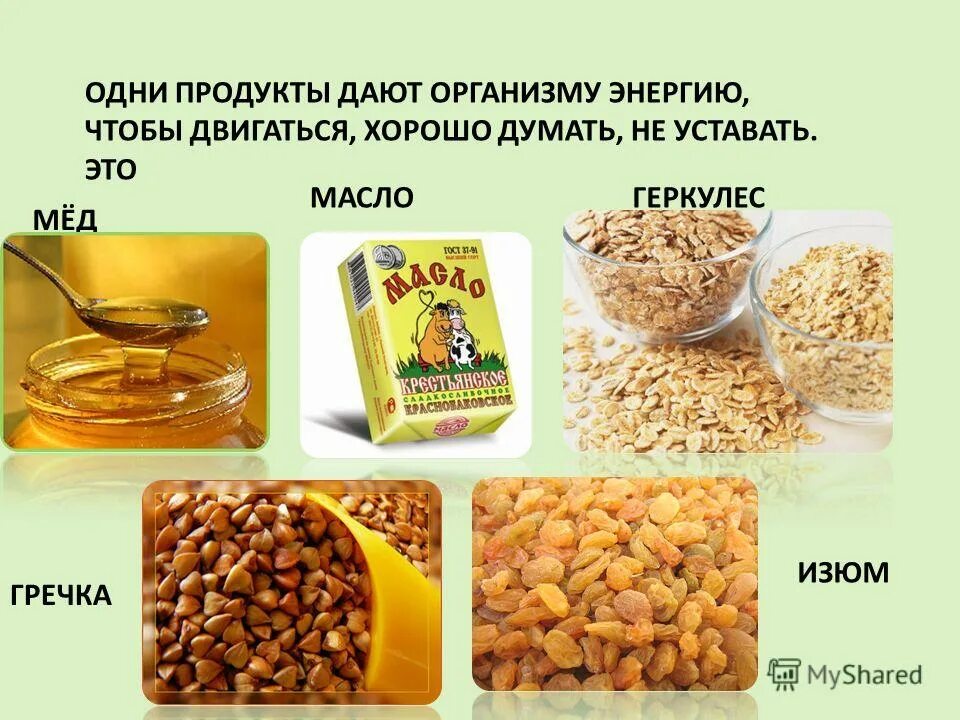 Продукты дающие энергию