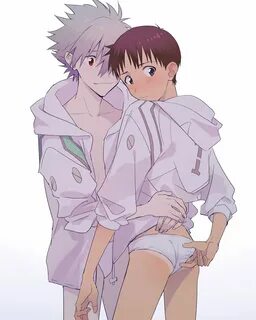 ikari shinji ,nagisa kaworu 2boys male focus multiple boys yaoi blush red e...