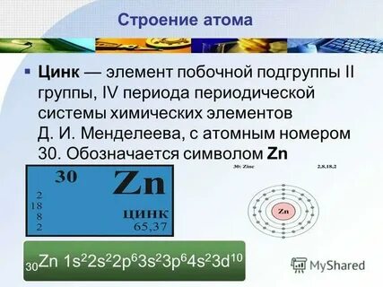 Цинк уровни электронов