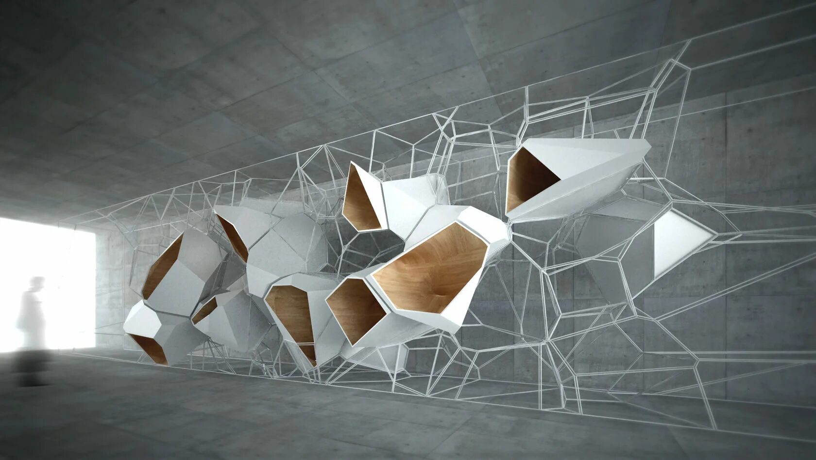 Кубизм в архитектуре. Интерьер общественного места. Концептуальные материалы. Необычный потолок. Необычные интерьеры офисов.