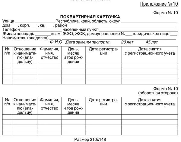 Справка о зарегистрированных в жилом помещении. Поквартирная карточка форма 10. Выписка из поквартирной карточки форма 10. Ф10 поквартирная карточка. Карточка поквартирного учета форма 10.