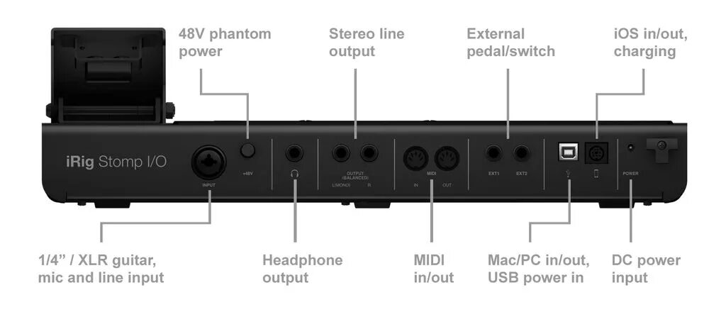 Гитарный выход. Irig stomp io. стерео выход. линейный выход стерео.