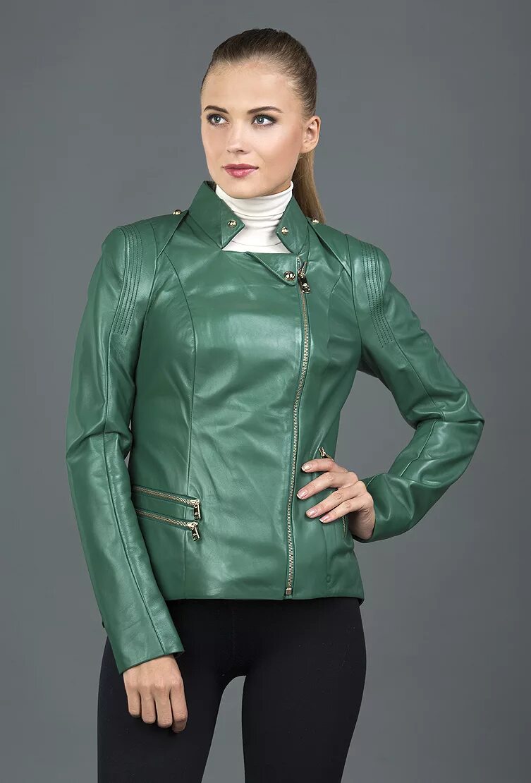 Куртка женская кожаная зеленые модные Leather Hut Women's Lambskin Leather Jacket Green X-Large at Amazon... (185 AUD)