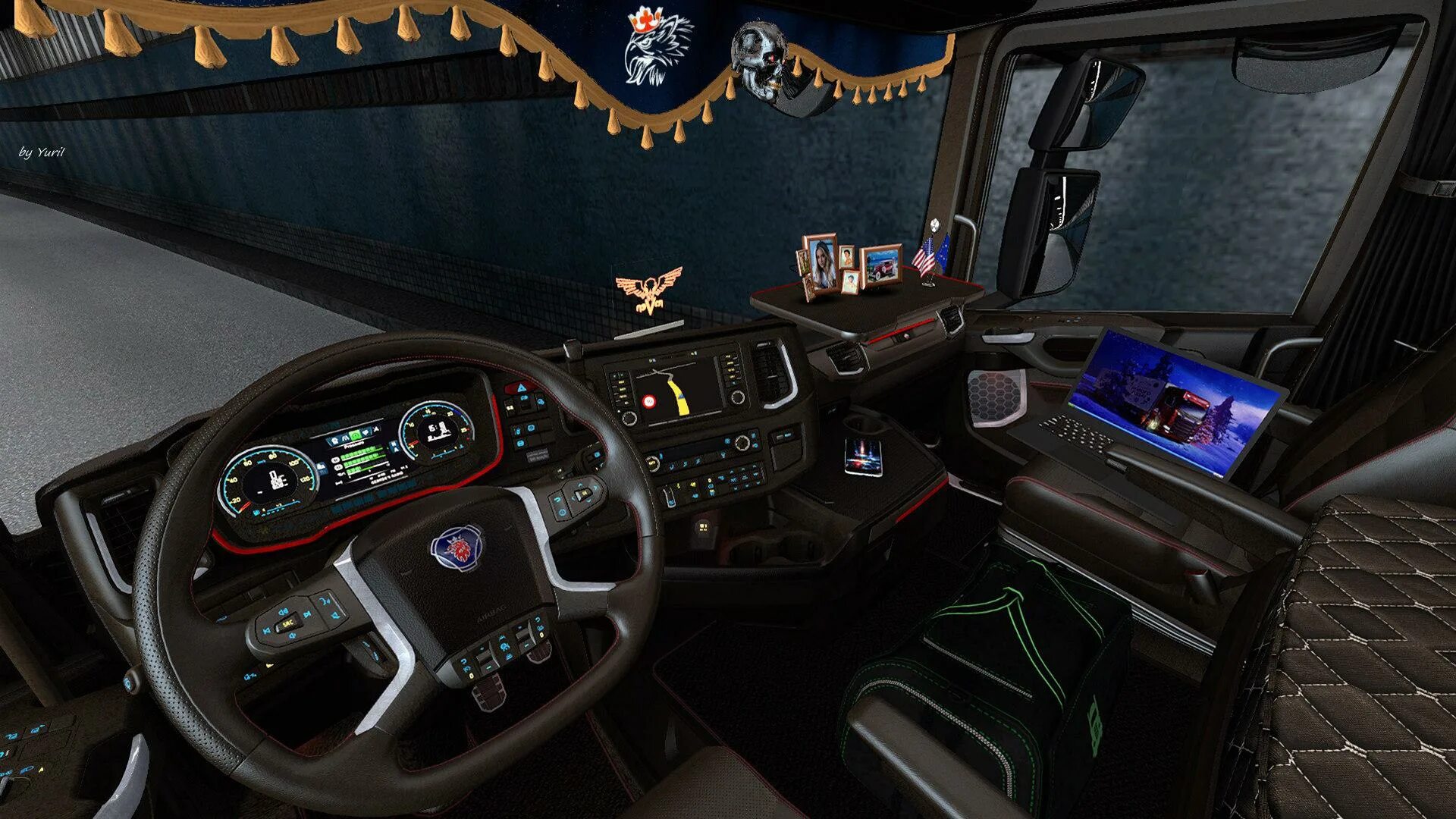 Интерьер scania. Scania 2016 interiors. интерьер для scania s ets 2. подсветка приборов на руле и салоне ets 2 scania s. мод на интерьер black yellow для скании 2016 етс 2.