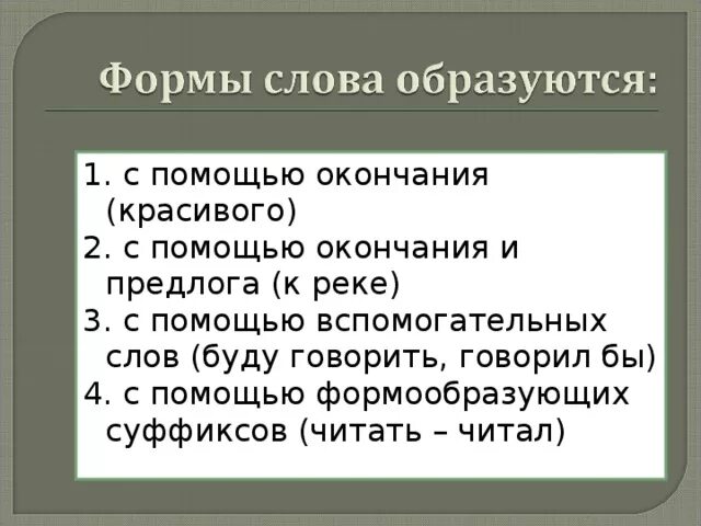 От какого слова образовано слово прочитаешь. Как образуются формы слова. Форма слова слова. Форма слова правило. Формы слова образуются с помощью.