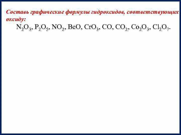 Запишите формулы оксидов соответствующих следующим гидроксидам. Запишите формулы оксидов соответствующих следующим гидроксидам