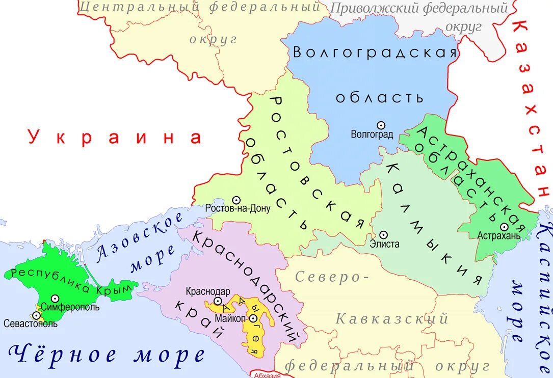 Административная карта Южного федерального округа. Карта субъектов РФ Южный федеральный округ. Южный федеральный округ и Северо-кавказский федеральный округ. Южный федеральный округ на карте России.