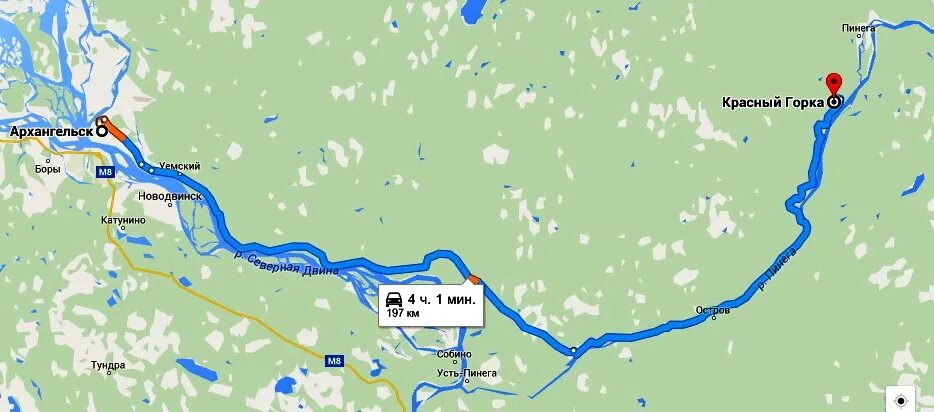 Река пинега на карте