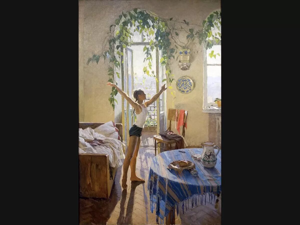 Картина т н яблонской утро. Т. Утро картины художников. Т н яблонская утро картина. Картина утро зарядка девочка.