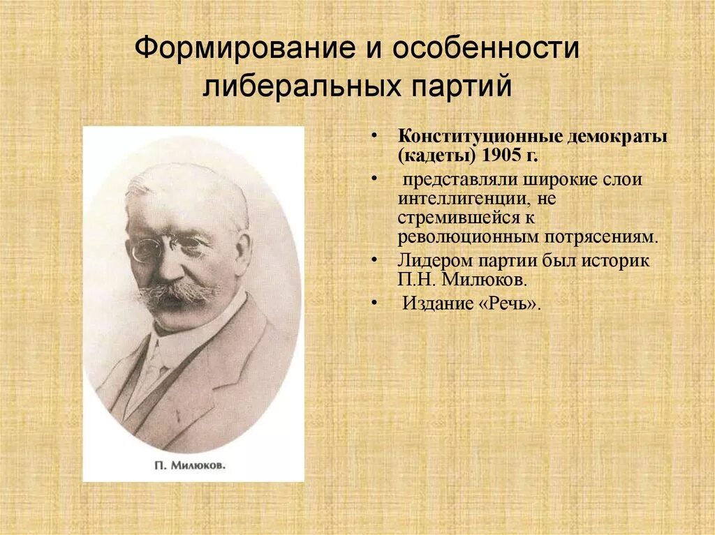 Какие партии были либеральными. Конституционно-Демократическая партия кадеты. Конституционно-Демократическая партия в России. Конституционно-Демократическая партия Лидер. Лидер партии кадетов.