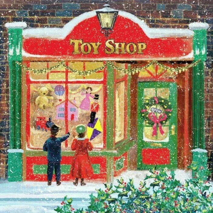 Витрина магазина игрушек 3 класс рисунок. Новогодняя витрина магазина в живописи. Toy shop Рождество. Рождественские витрины для декупажа. Рисование на витринах новогодние.
