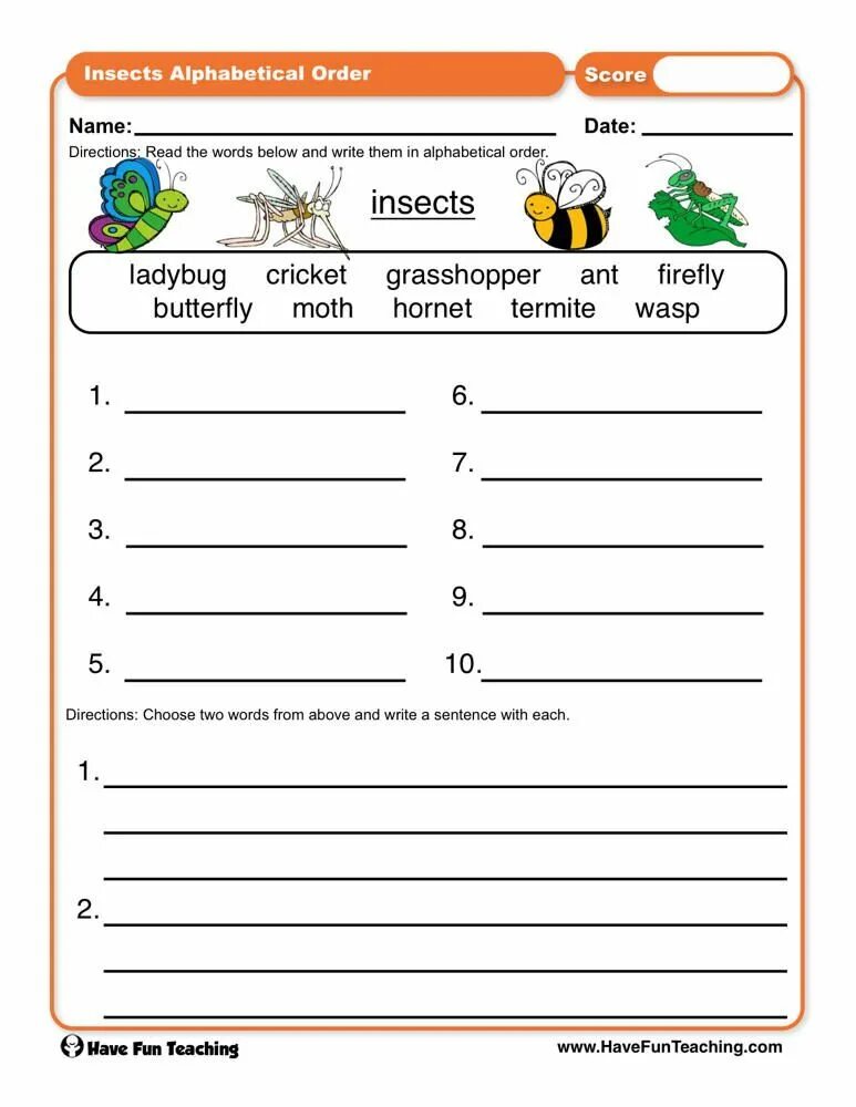 Then put them in alphabetical order. Insects worksheets. abc order worksheet. animals and insects worksheets. insects wordsearch for kids.