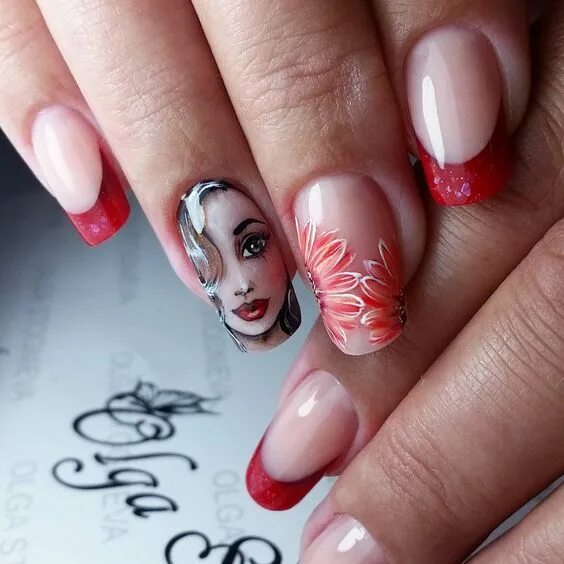 Маникюр с рисунком женщины Pin on Nails art